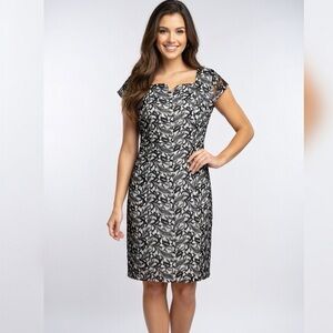 Elegant Black and White Lace Dress, Size Large (L)